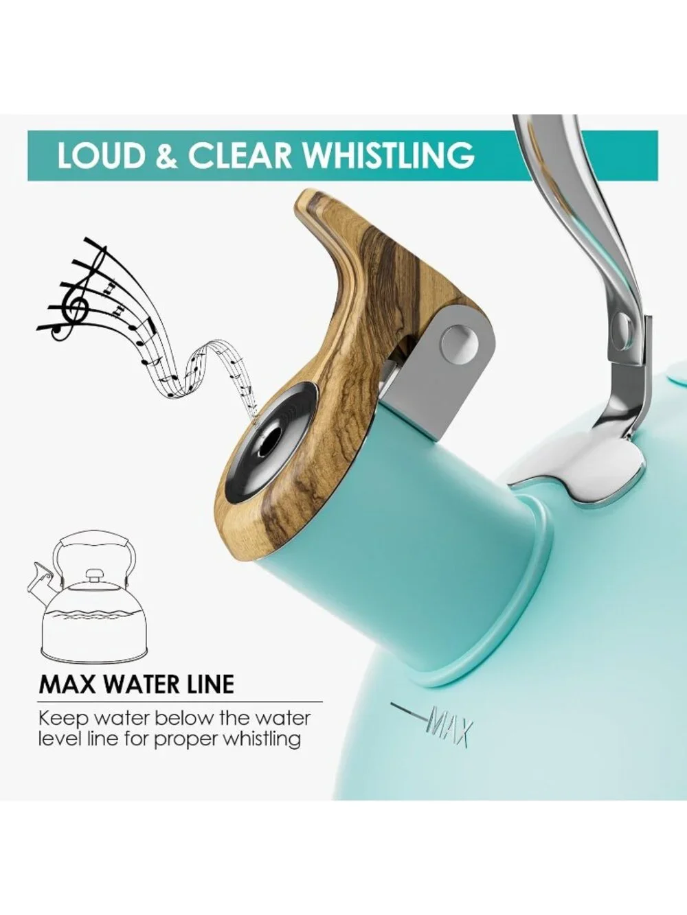 Blue Kitchen Whistling  Tea Kettle 2.6 Quart Stainless Steel Stovetop Induction